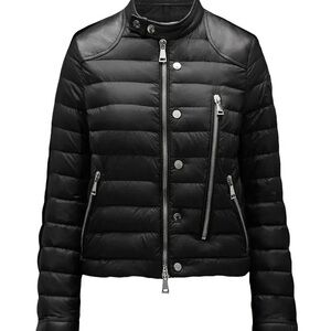Moncler Women’s Cynosura Black Quilted Leather-Trim Biker Jacket